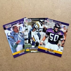 Vintage NFL Pro Set Minnesota Vikings Football Cards - Set of 3